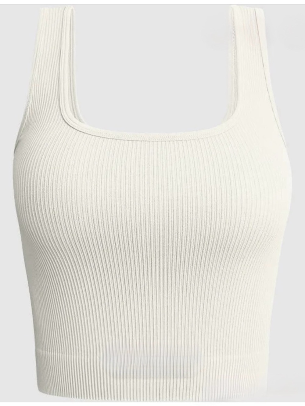 Ribbed Square-Neck Crop Tank - Cream